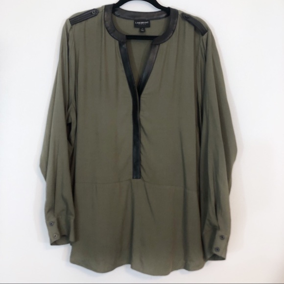 Lane Bryant Tops - Lane Bryant top olive green faux leather trim 20